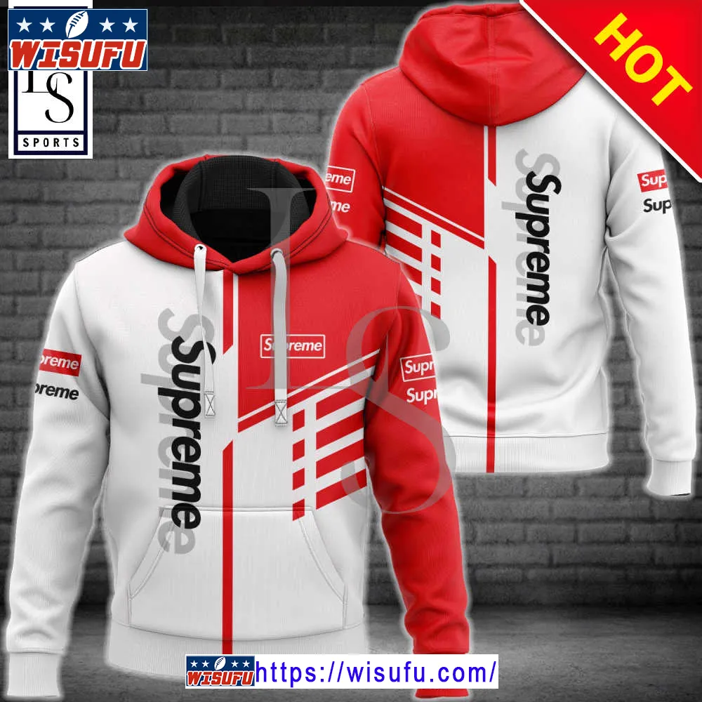 Suprem.e White Red Luxur.y Premium Hoodie