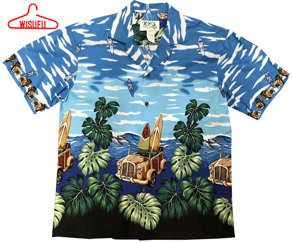 Surfboard Woody Blue Hawaiian Shirt Made In Hawaii, Summer Shirt, Beach Shirt, New Hawaiian Holiday Outfits, New Fashion Gifts