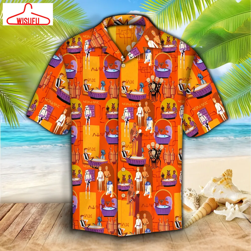 Sw Hawaiian Shirt Sw Characters Animation Pattern Orange Hawaii Aloha Shirt, New Hawaiian Holiday Outfits, New Fashion Gifts