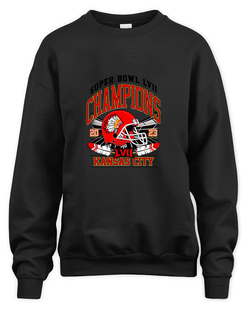 Vintage Kansas City Super Bowl Champions 2023 Graphic Tee Unisex Sweatshirt-Black