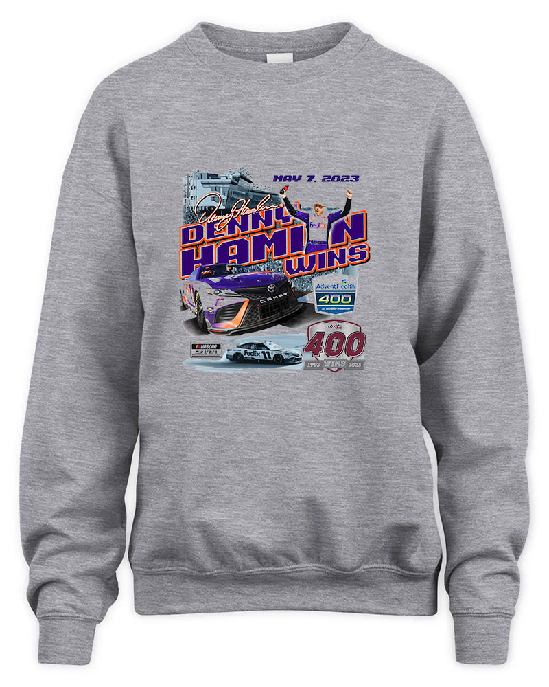 Denny Hamlin AdventHealth 400 Race Winner Graphic Tee Unisex Sweatshirt-Sport Grey