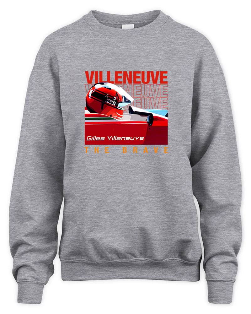 Gilles Villeneuve The Brave Legends Retro Graphic Tee Unisex Sweatshirt-Sport Grey