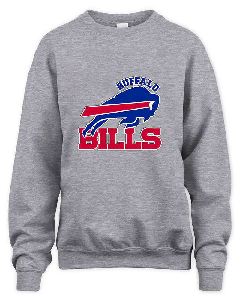 Vintage Buffalo Bills Bison Football Team Cool Graphic Tee Unisex Sweatshirt-Sport Grey