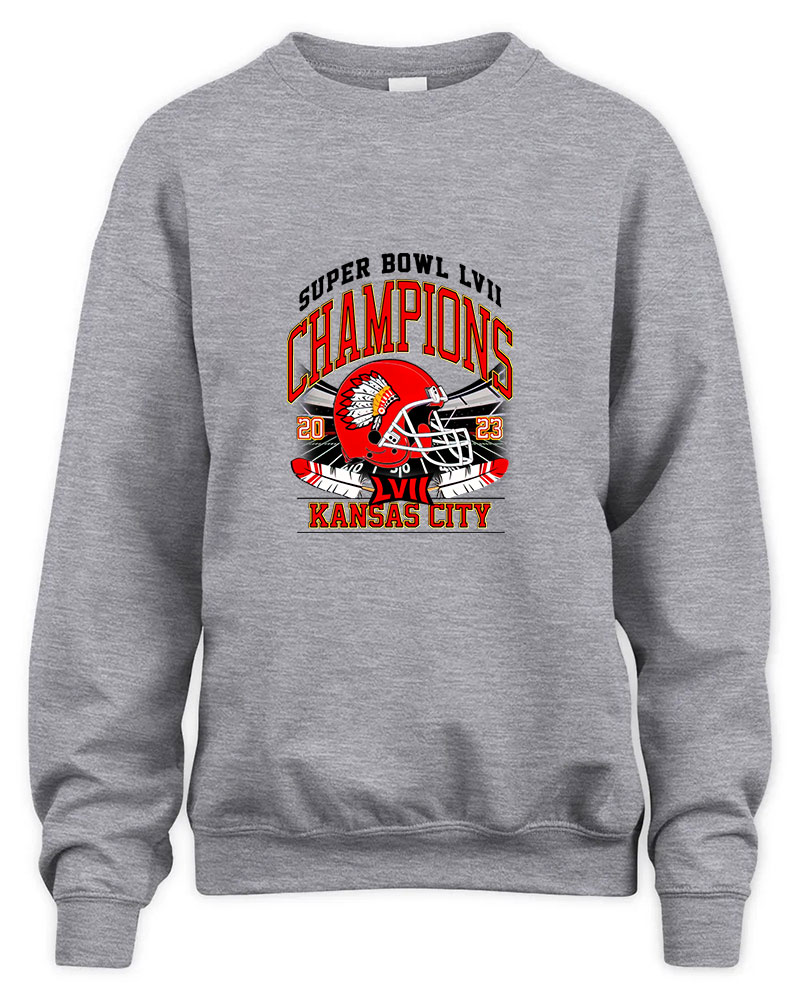 Vintage Kansas City Super Bowl Champions 2023 Graphic Tee Unisex Sweatshirt-Sport Grey