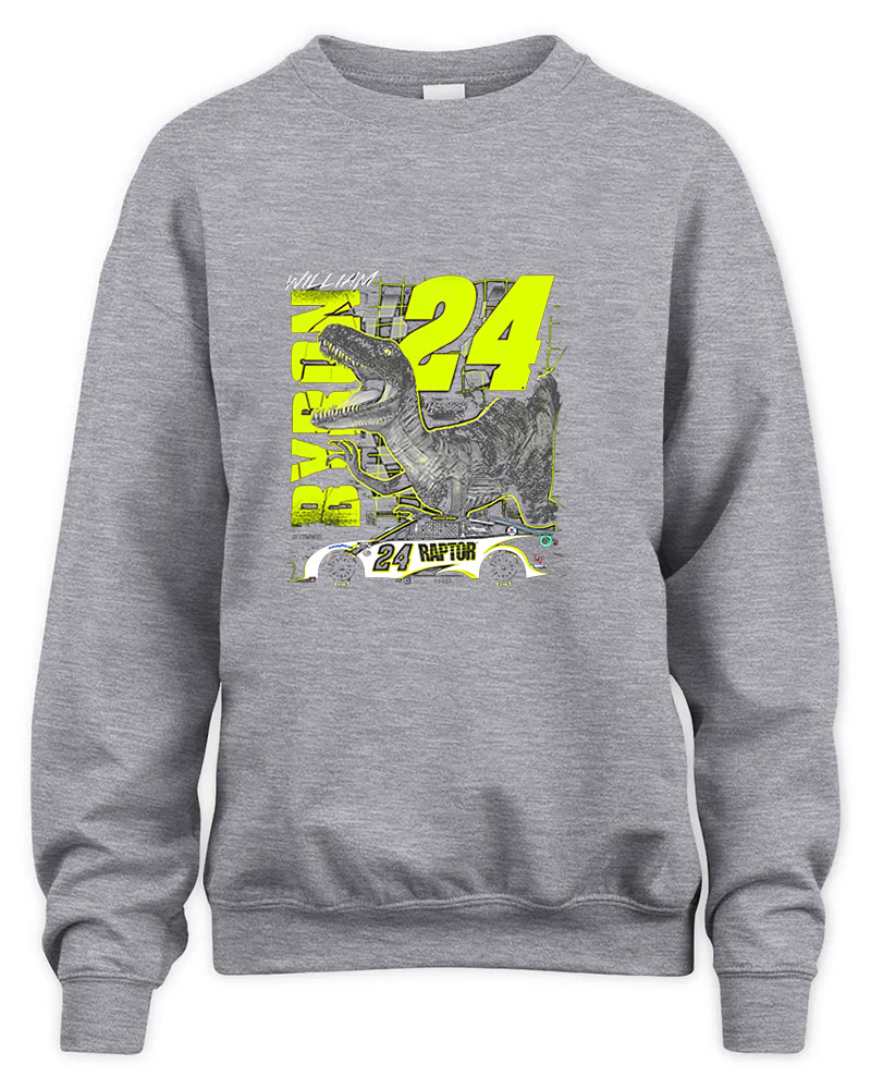 William Byron 24 Raptor Dinosaur Graphic Tee Unisex Sweatshirt-Sport Grey