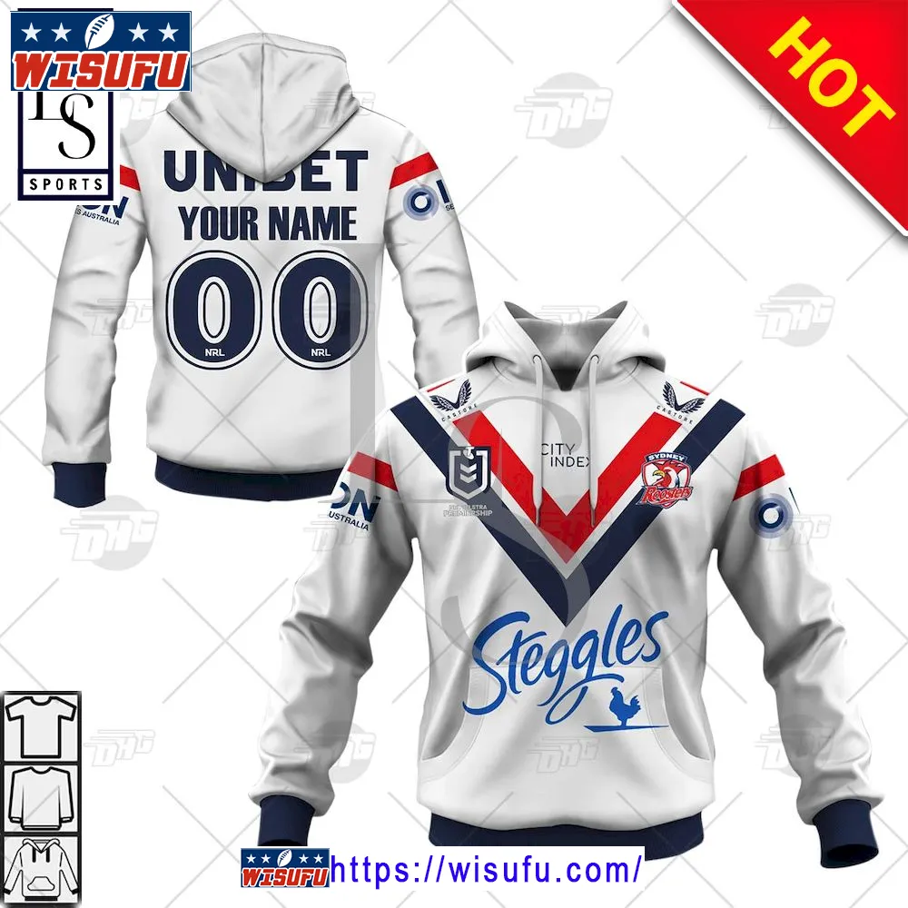 Sydney Roosters Nrl Personalised Away Jersey Hoodie