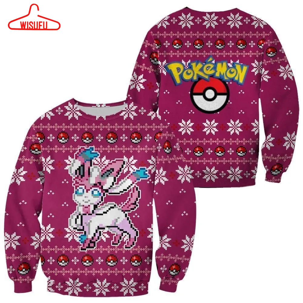 Sylveon Ugly Christmas Sweater Custom Xmas Gift, Anime Ugly Christmas Sweater Gift For Family