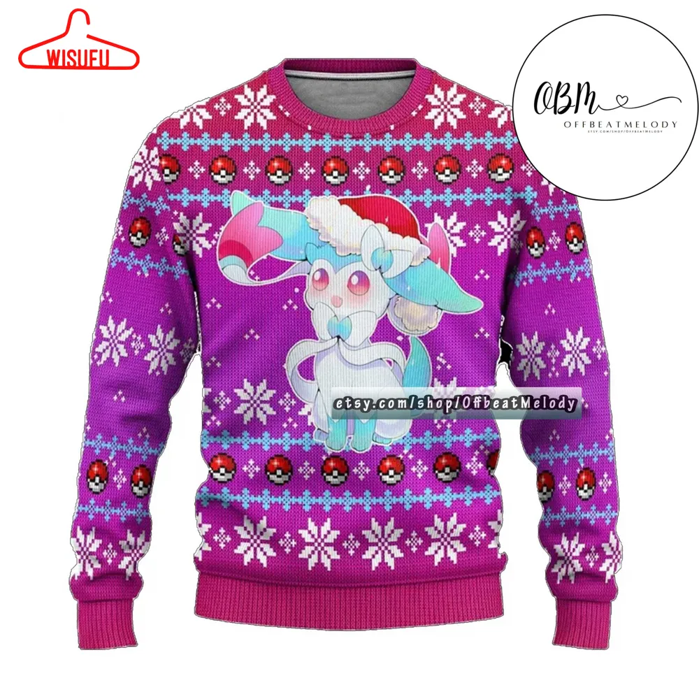 Sylveon Ugly Christmas Sweater, Sylveon Ugly Sweater All Over Print, Knitted Sweater, 2024 Christmas Sweater 3d Hoodie Sweatshirt