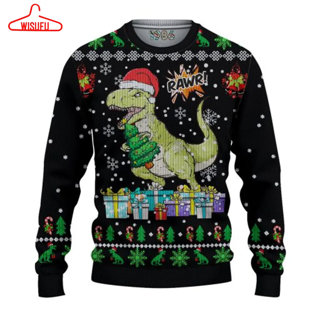 T Rex Rawk Ugly Christmas Sweater