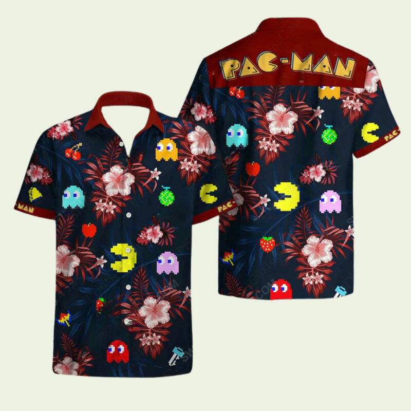 TROPICAL PACMAN GAME MOVIE SUMMER VACATION HAWAIIAN SHIRT