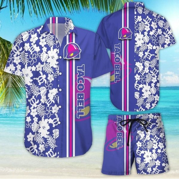 Taco Bell Tropical Flower Aloha Hawaiian Shirt And Short For Men And Women 2