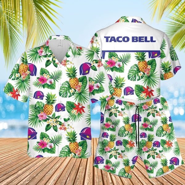 Taco Bell Tropical Flower Aloha Hawaiian Shirt And Short For Men And Women