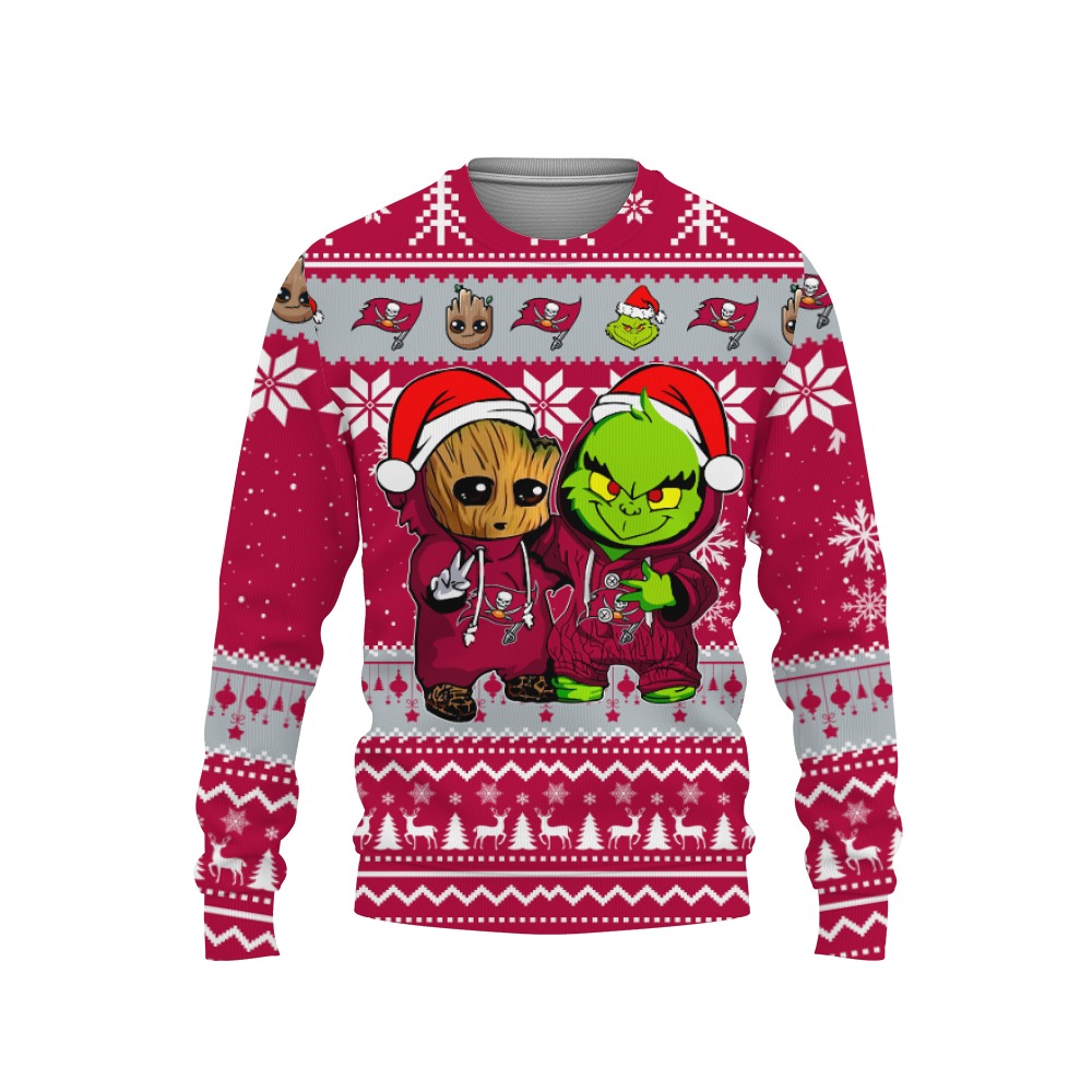 Tampa Bay Buccaneers Baby Groot And Grinch Best Friends Football American Ugly Christmas Sweater New Trends For Fans Club Gifts Unisex, Hoodie, Sweatshirt-3D Sweatshirt