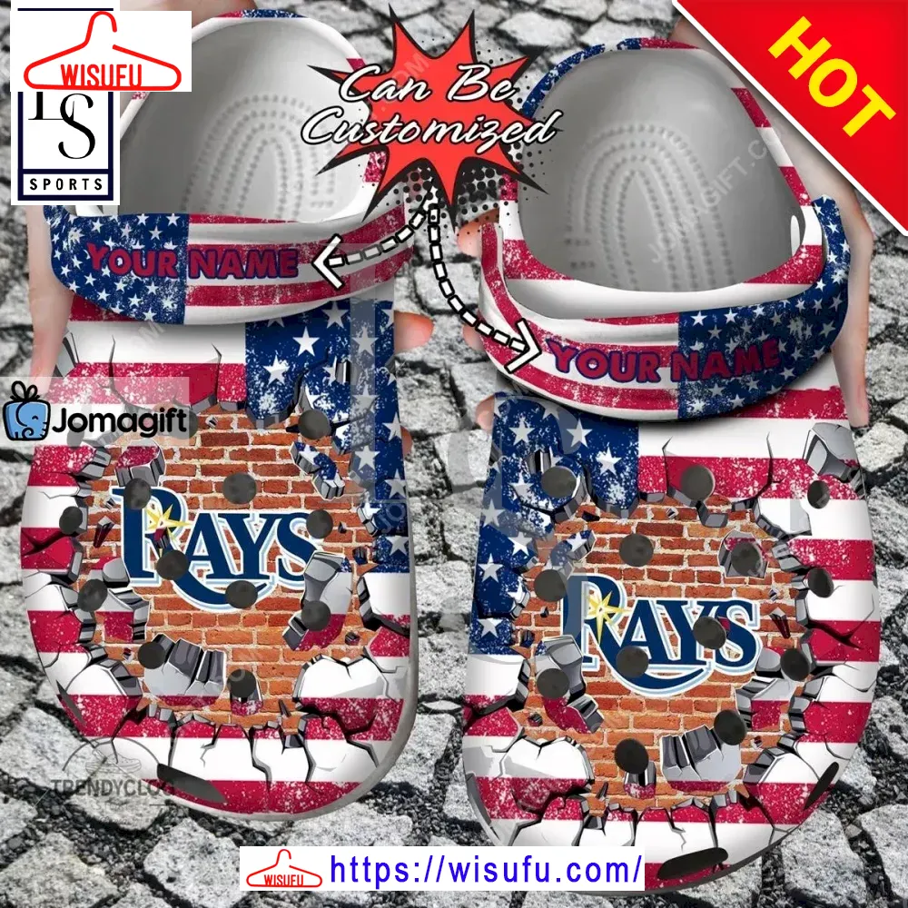 Tampa Bay Rays American Flag Breaking Wall Clogs Clog Shoes