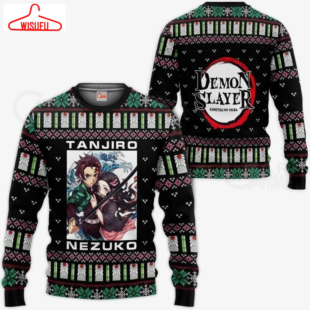 Tanjiro And Nezuko Ugly Christmas Sweater Gift, Anime Ugly Christmas Sweater Gift For Family