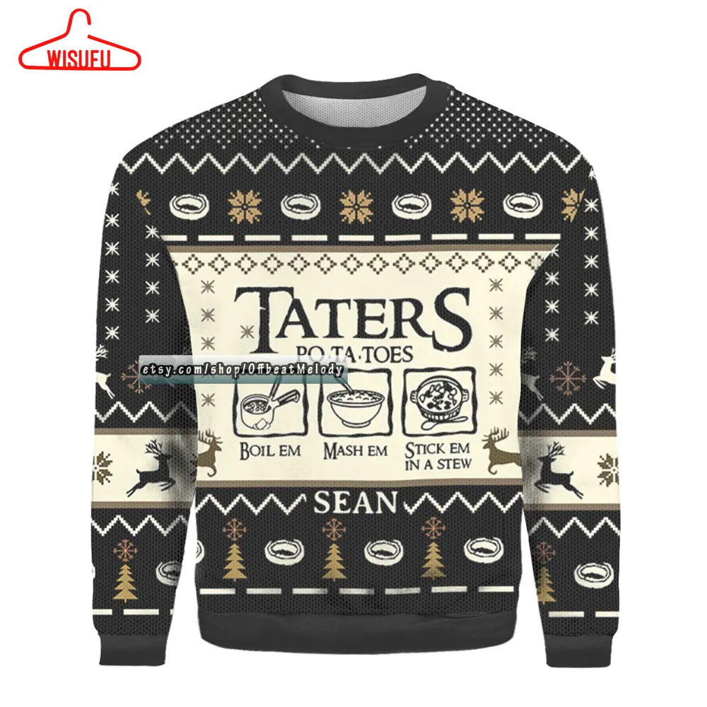 Taters Christmas Ugly Sweater Over Print, Lotr Taters Potatoes Ugly Christmas Sweater, 2024 Christmas Sweater 3d Hoodie Sweatshirt