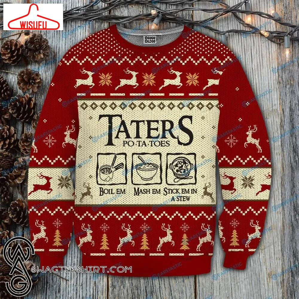 Taters Potatoes Lord Of The Rings Ugly Knitted Christmas Sweatshirt, Xmas Sweater, Christmas Sweater, Ugly Christmas Sweater