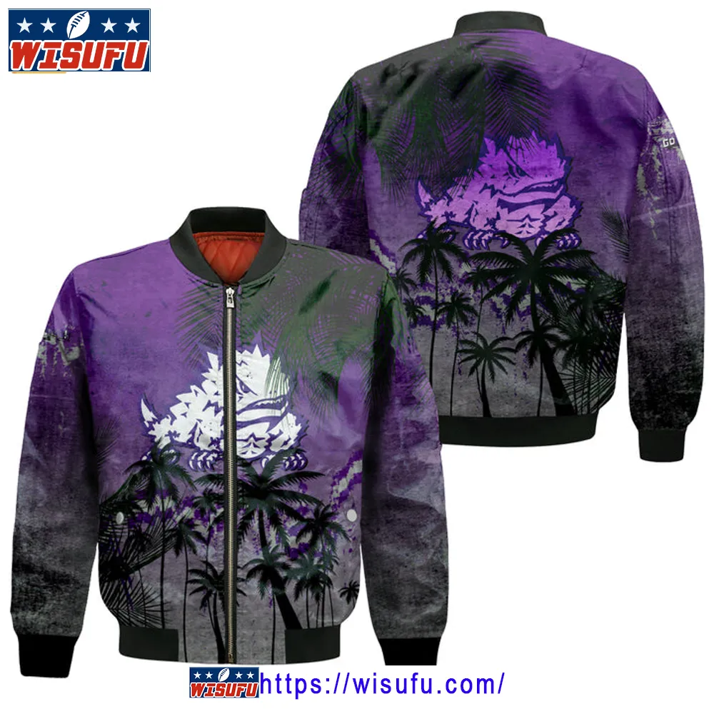 Tcu Horned Frogs Coconut Tree Tropical Grunge Bomber Jacket