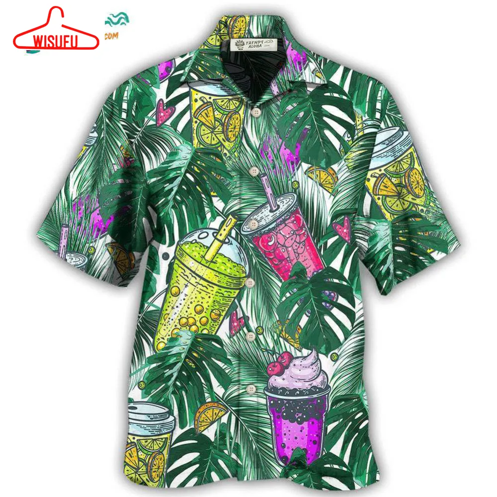 Tea Boba Tea Tropical Leaf Hawaiian Shirt- Wisufu Aloha