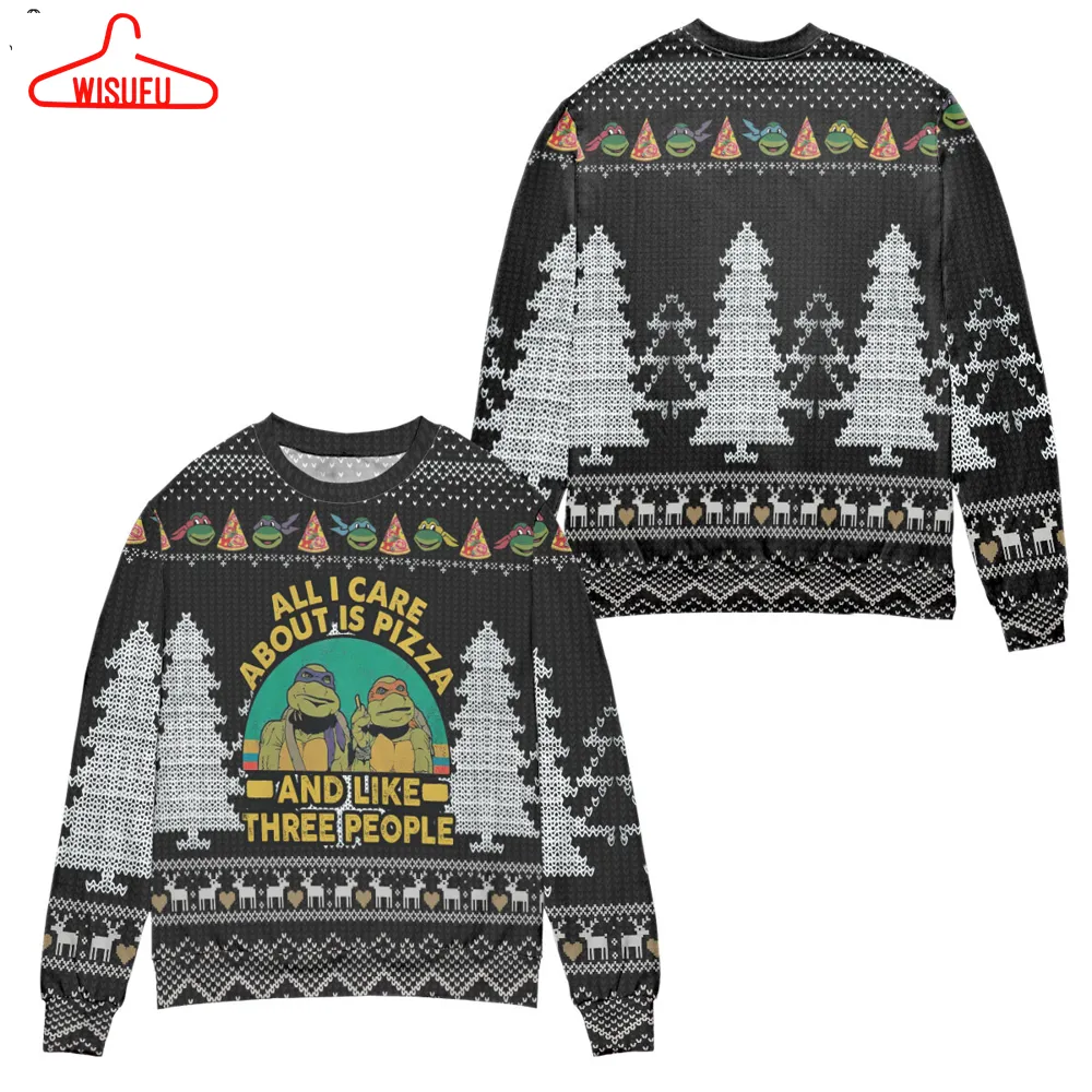 Teenage Mutant Ninja Turtles All I Care About Is Pizza Pine Tree Ugly Christmas Sweater