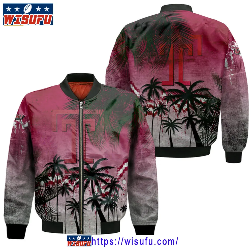 Temple Owls Coconut Tree Tropical Grunge Bomber Jacket