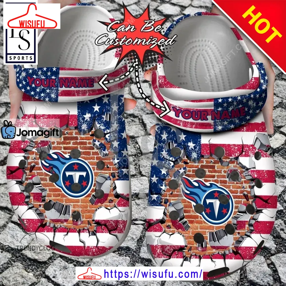 Tennessee Titans American Flag Breaking Wall Clogs Clog Shoes