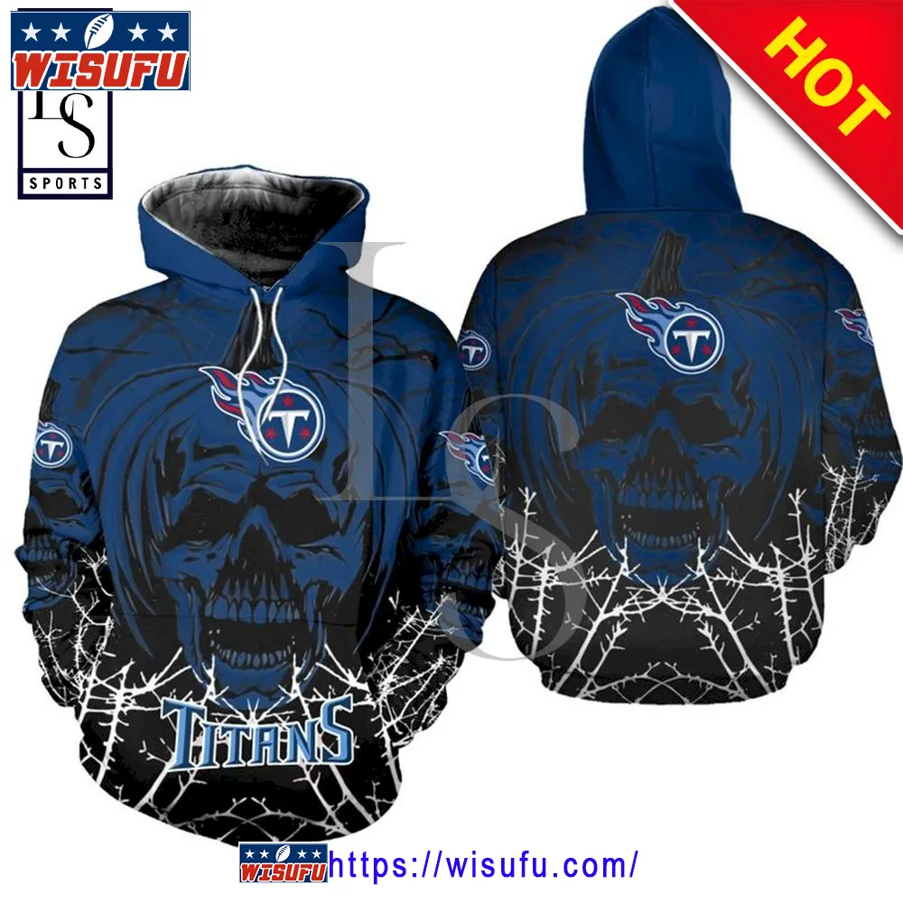 Tennessee Titans Halloween Pumpkin Skull NF.L Hoodie 3d