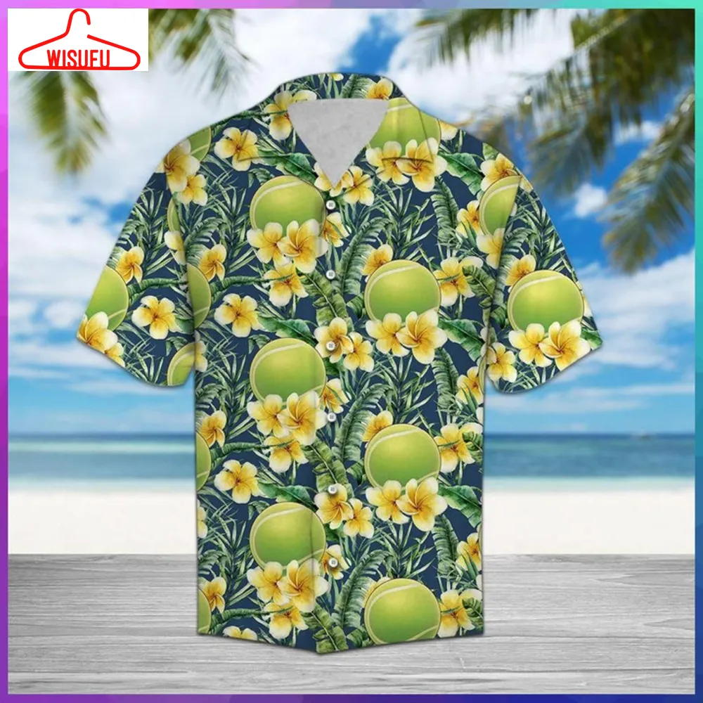 Tennis Frangipani Graphic Print Short Sleeve Hawaiian Casual Shirt Size S - 5xl, New Fashion, Best Gift Ideas, New Fashion Gifts