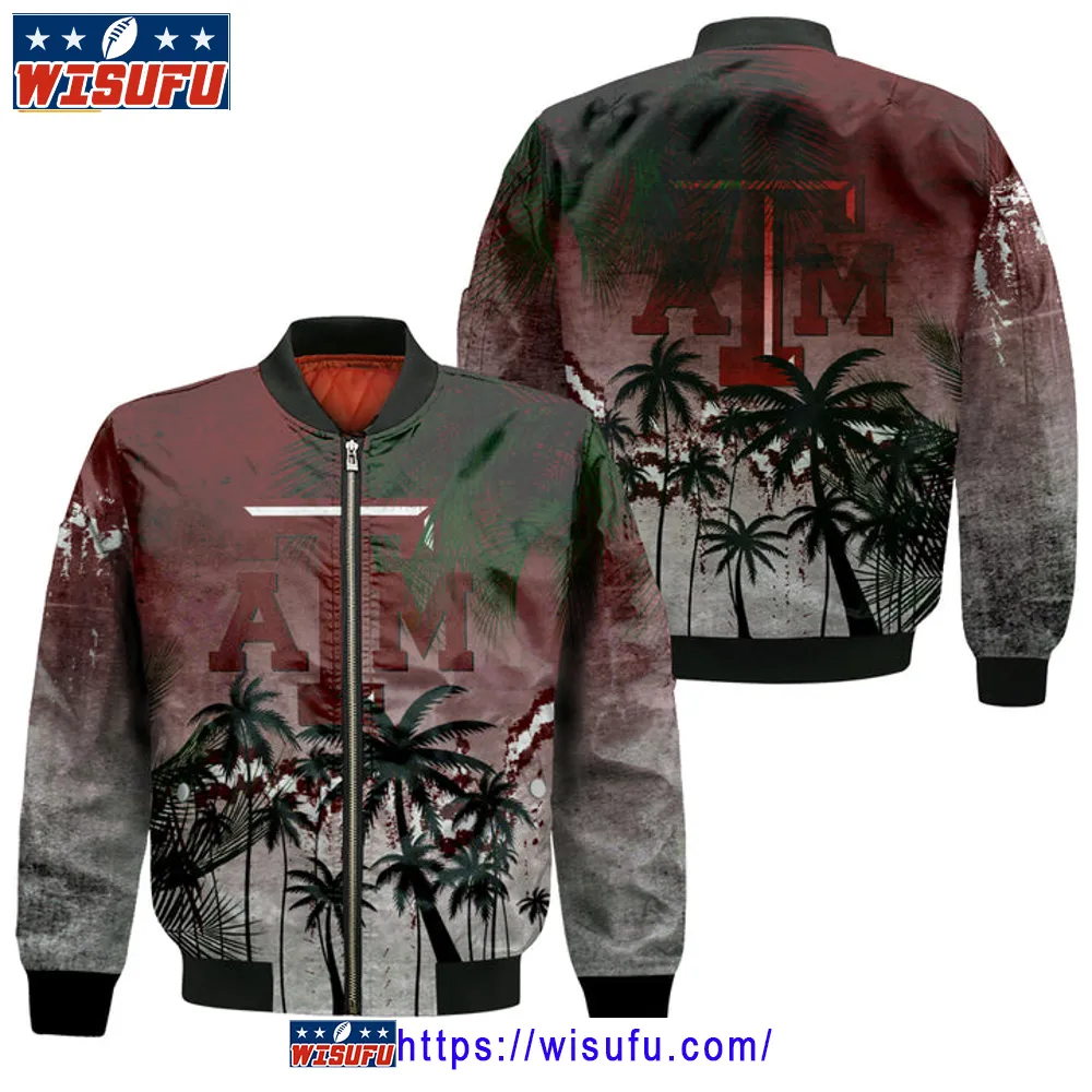 Texas A&m Aggies Coconut Tree Tropical Grunge Bomber Jacket