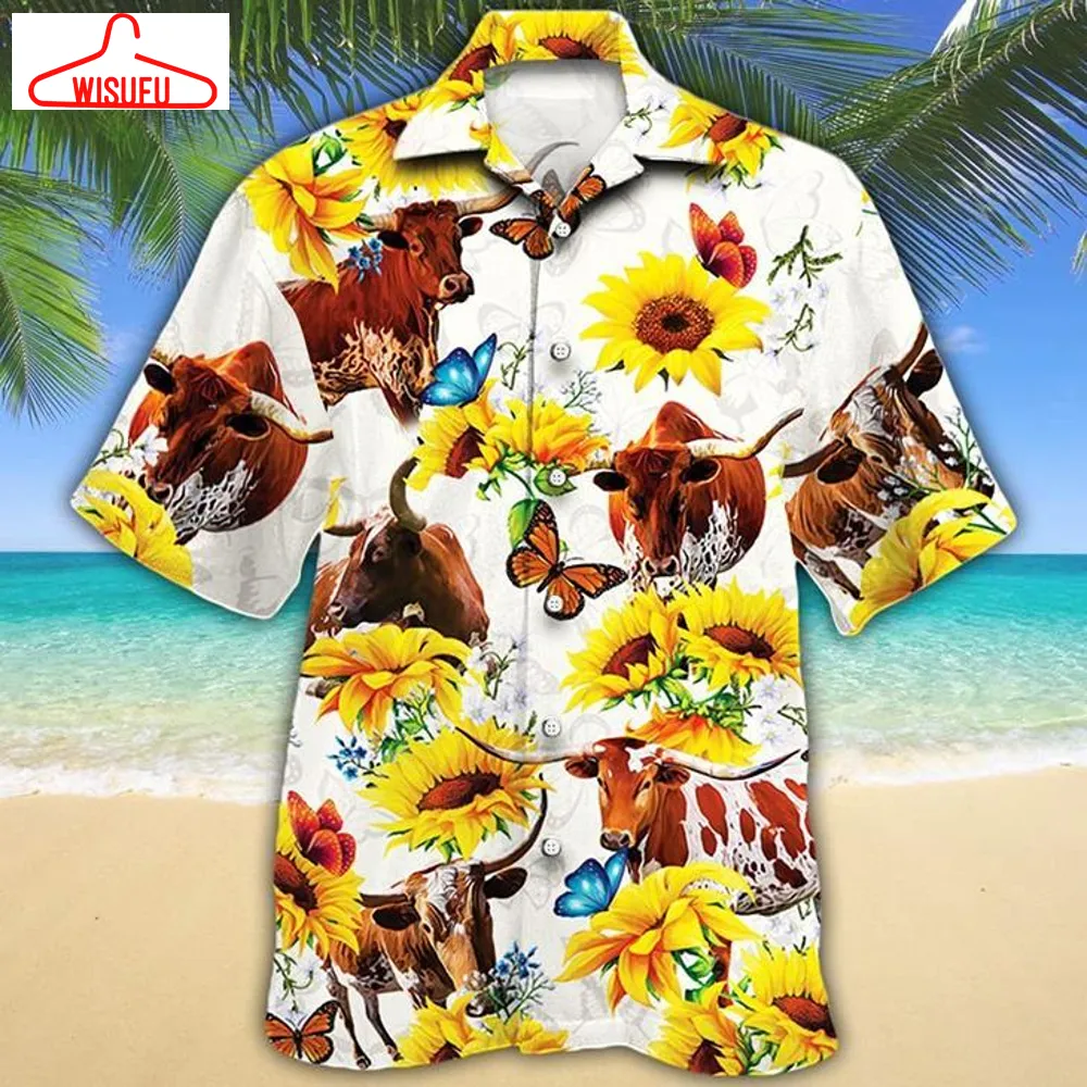 Texas Longhorn Sun Flower Hawaiian Shirt - For Men & Women - Adult - Hw9663, New Hawaiian Holiday Outfits, New Fashion Gifts