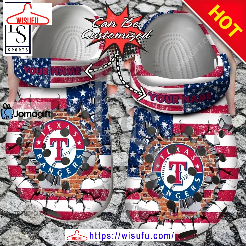 Texas Rangers American Flag Breaking Wall Clogs Clog Shoes