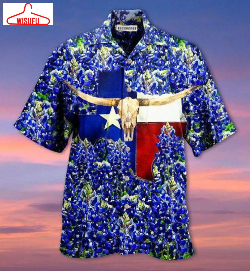 Texas Skull Bluebonnet Hawaiian Shirt