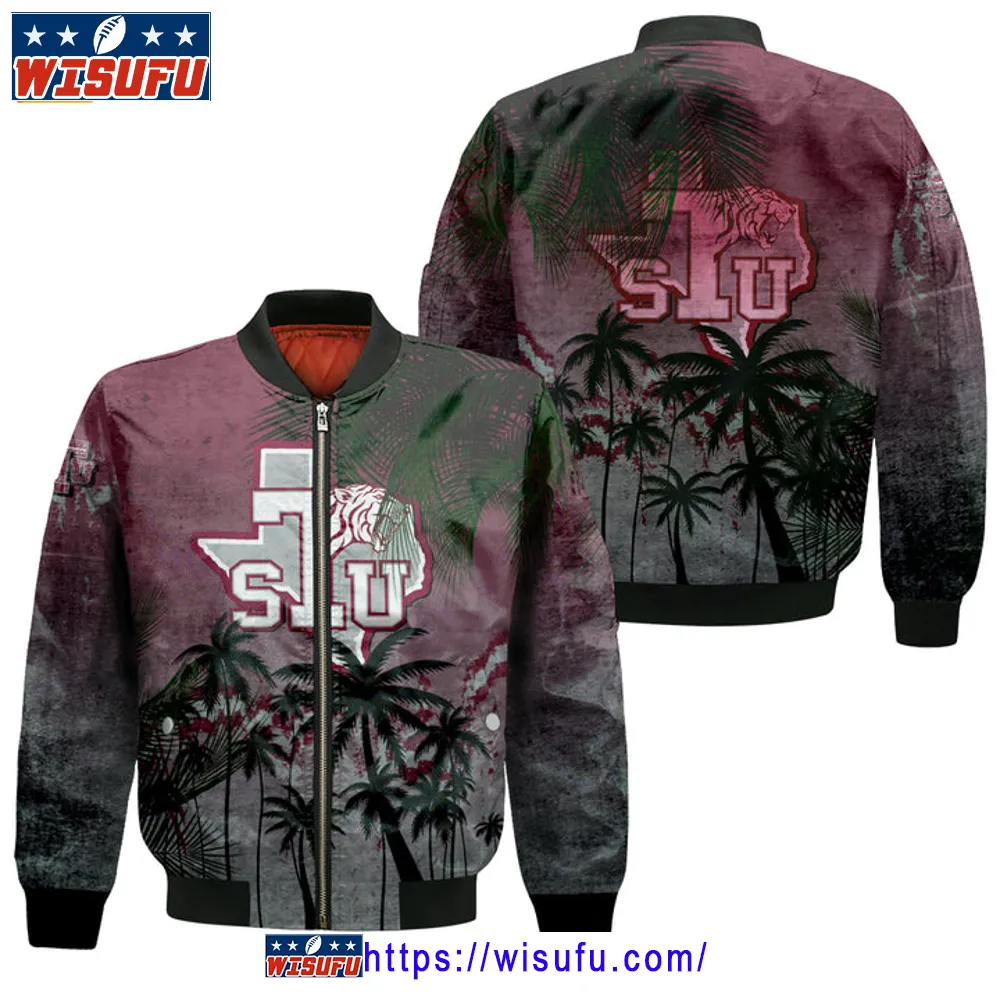 Texas Southern Tigers Coconut Tree Tropical Grunge Bomber Jacket