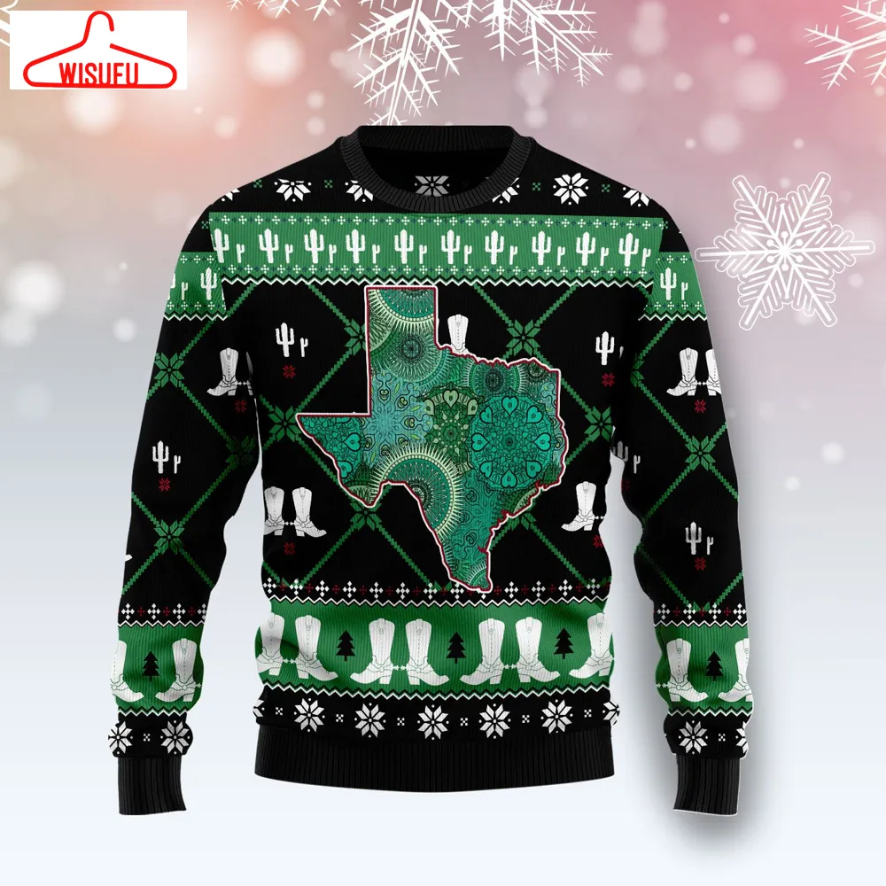 Texas Usa Symbols Pattern Ugly Christmas Sweater - For Men & Women - Adult - New Winter Fashion Shirt Gift For Family