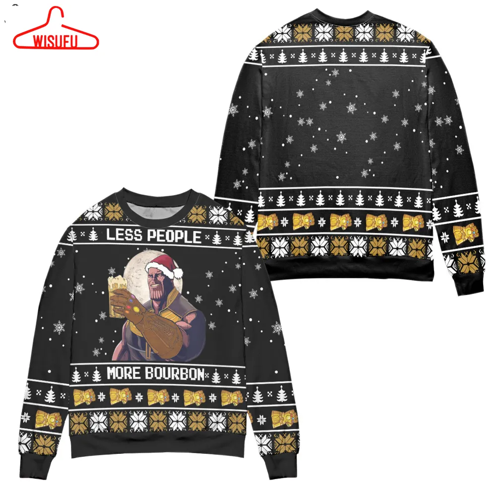 Thanos Less People More Bourbon Snowflake Ugly Christmas Sweater