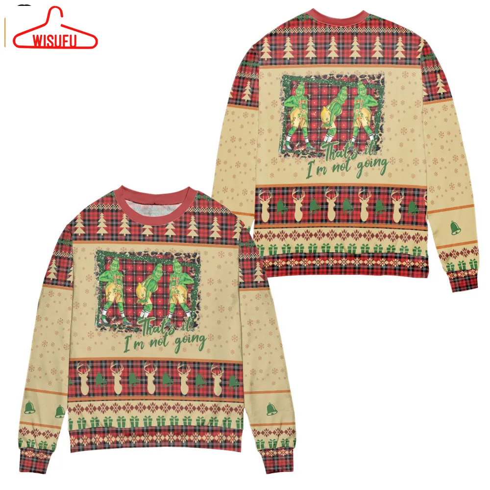 That's It I'm Not Going Grinch Disney Plaid Pattern Ugly Christmas Sweater