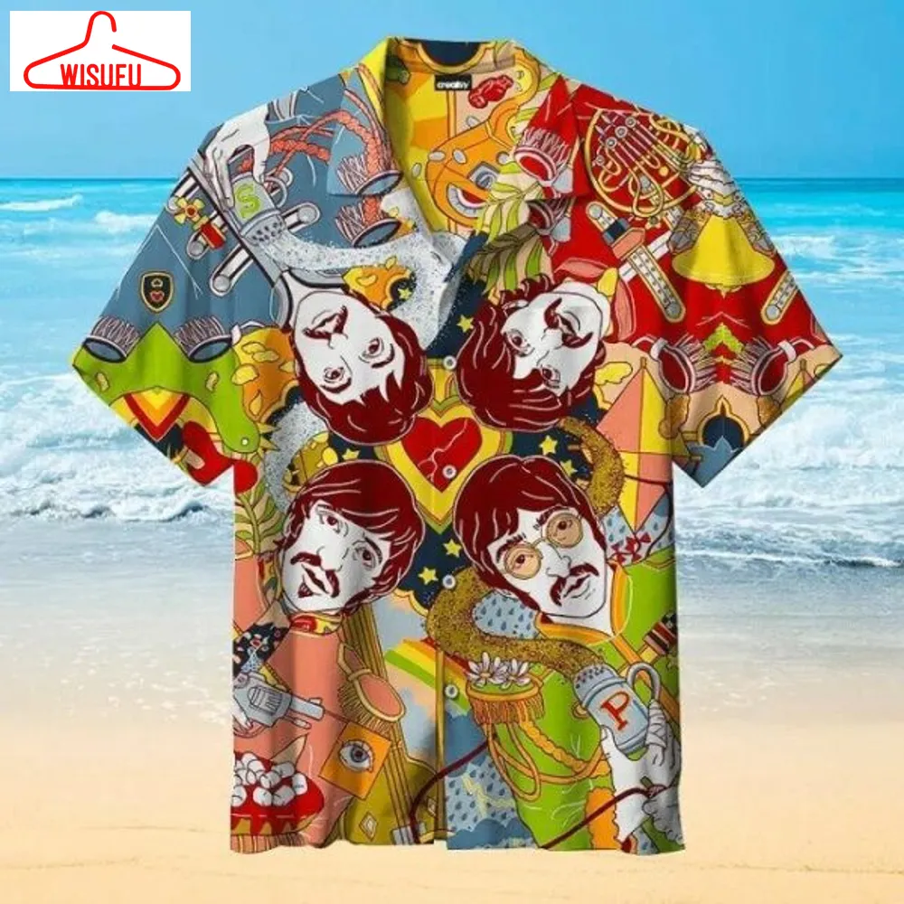 The Beatles Rock Band Gift For Fans Hawaiian Graphic Print Short Sleeve Hawaiian Casual Shirt, New Fashion Gifts Vtbl69936