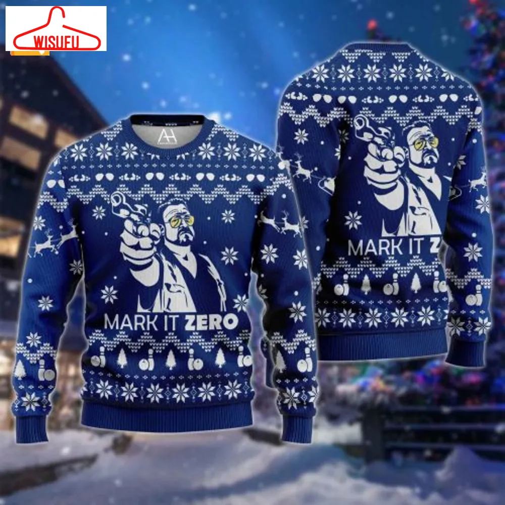 The Big Lebowski Mark It Zero Blue Ugly Christmas Sweater