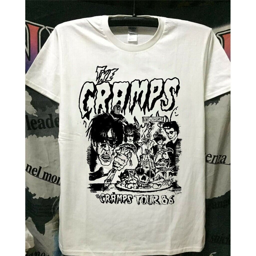 The Cramps Band Tour 86 White short sleeve T shirt Rock band 90s vtg