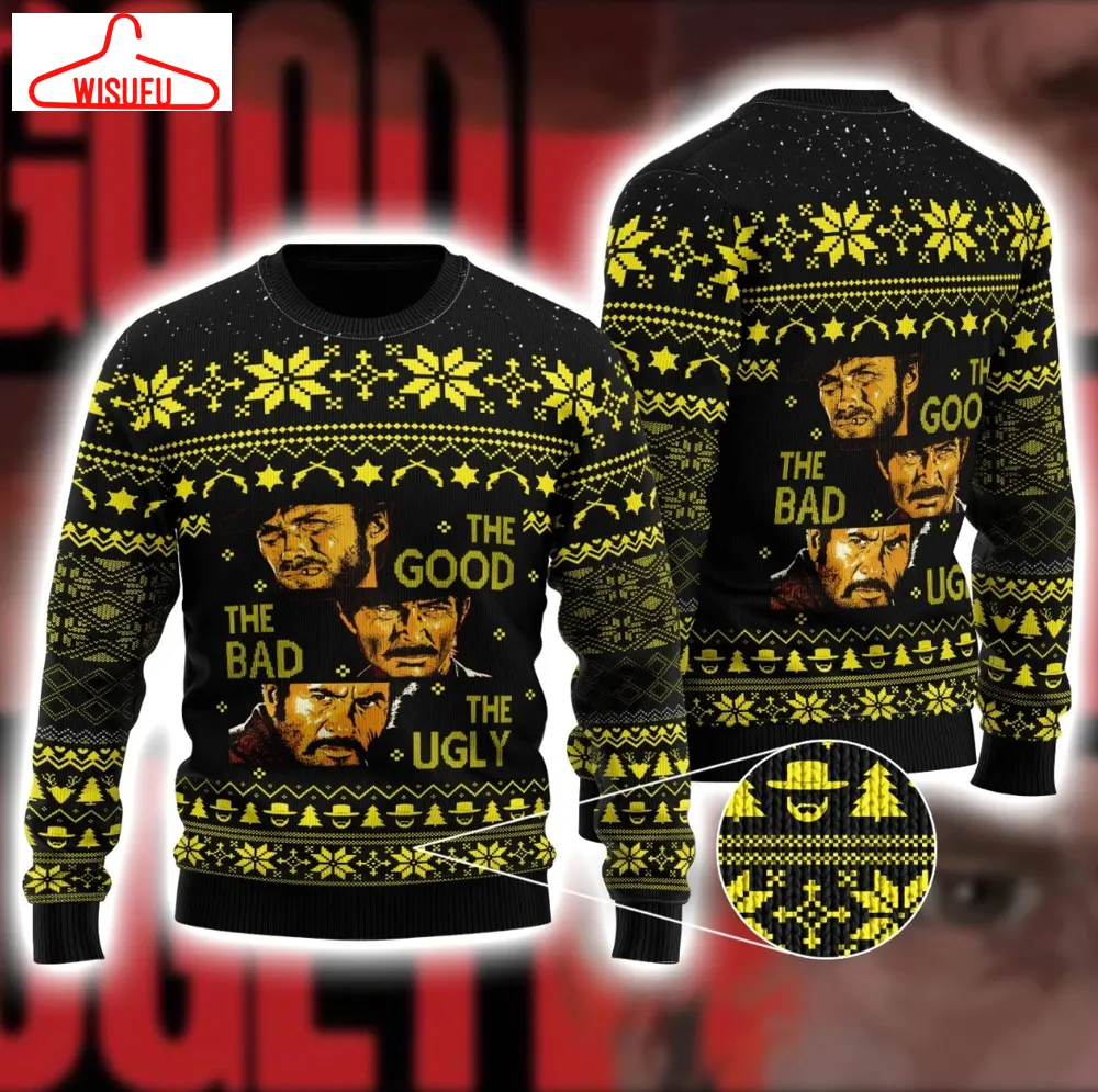 The Good The Bad And The Ugly Ugly Knitted Christmas Sweatshirt, Xmas Sweater, Christmas Sweater, Ugly Christmas Sweater