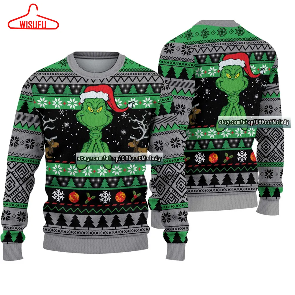 The Grinch Funny Christmas Sweater, The Grinch Ugly Sweater Over Print, Merry Grinchmas Ugly Sweater, 2024 Christmas 3d Gift Shirt