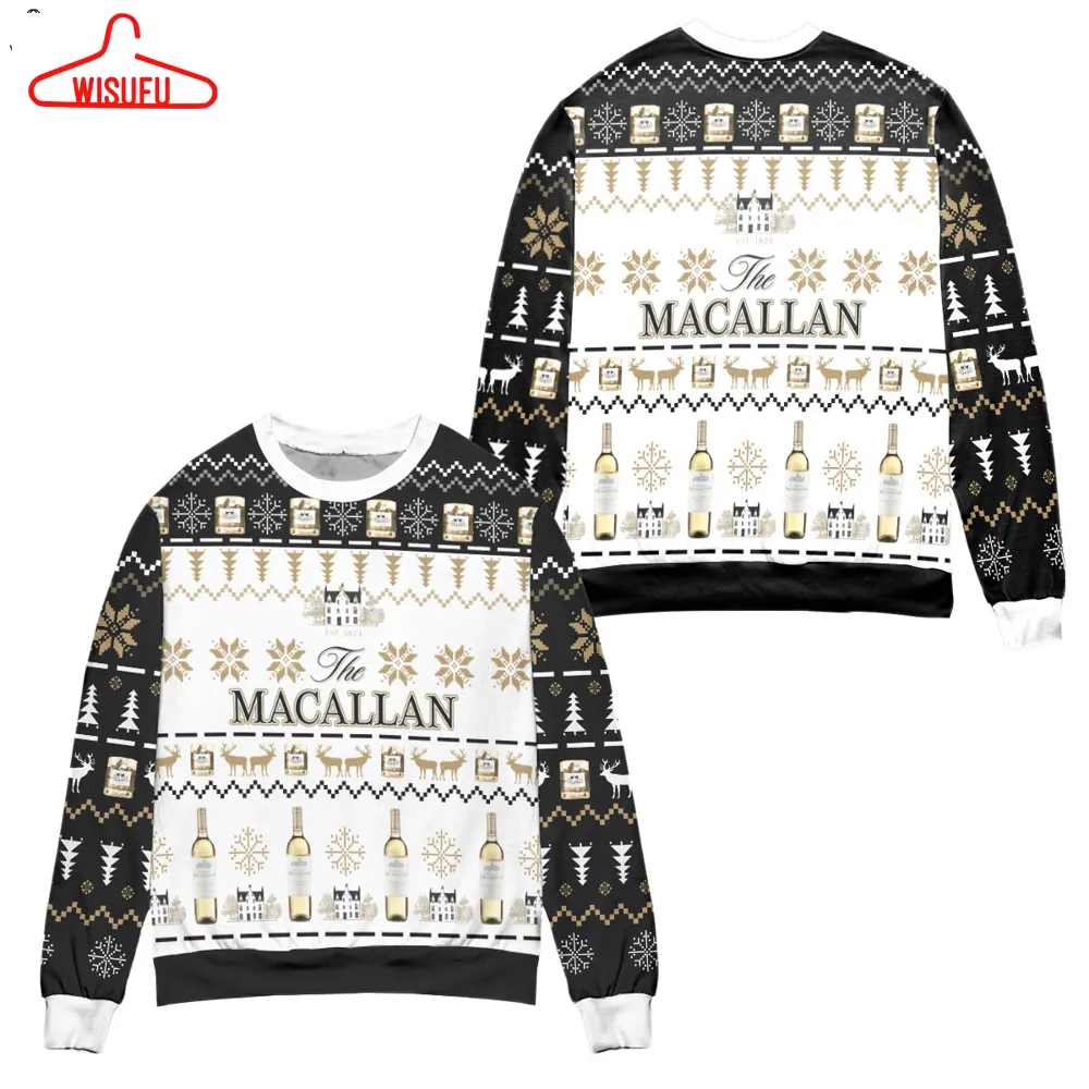 The Macallan Whisky Reindeer Snowflake Pattern Ugly Christmas Sweater