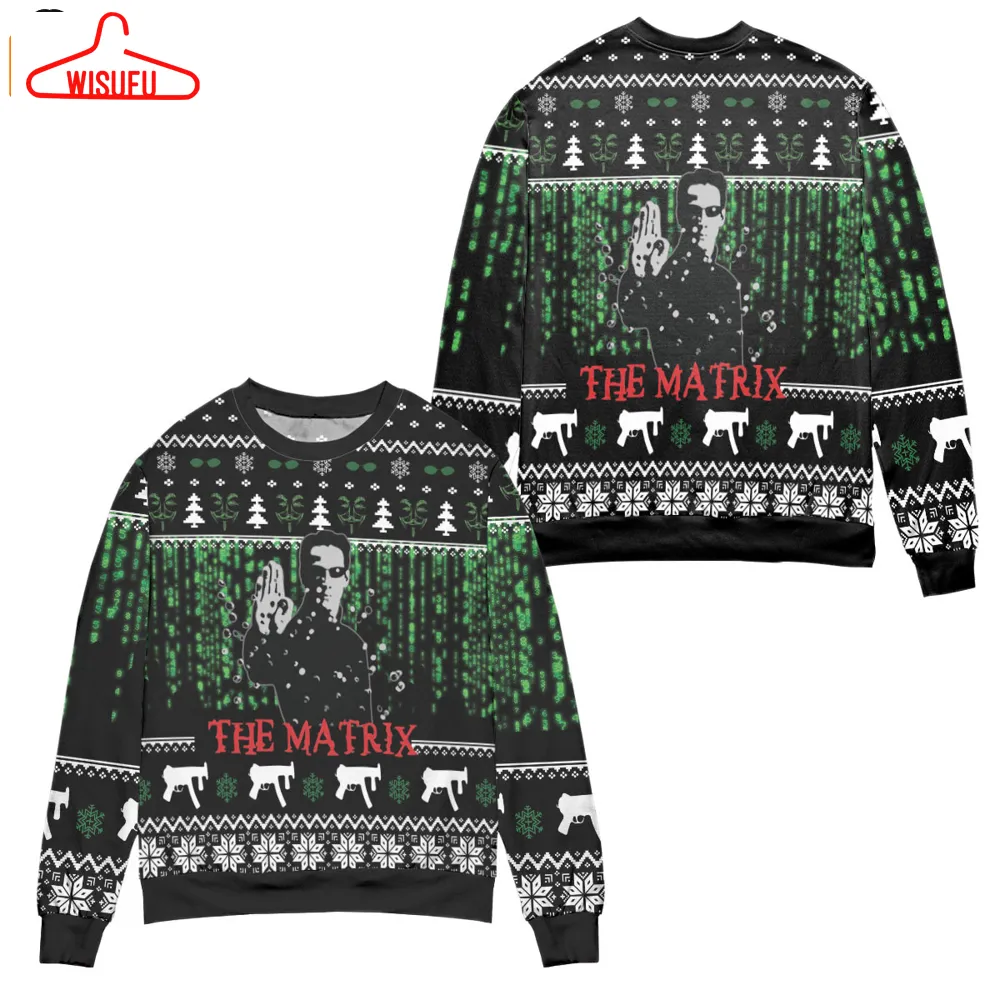 The Matrix Snowflake Pine Tree Pattern Ugly Christmas Sweater