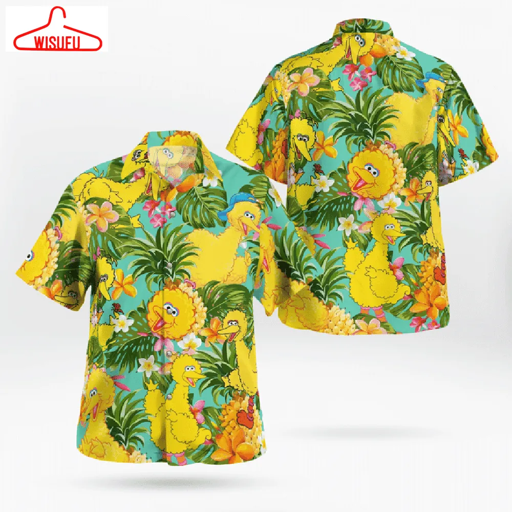 The Muppet Big Bird Pineapple Tropical Short Sleeve Button Hawaiian Shirt, New Fashion Gifts