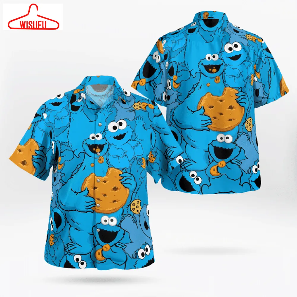 The Muppet Cookie Monster Short Sleeve Button Blue Hawaiian Shirt, New Fashion Gifts