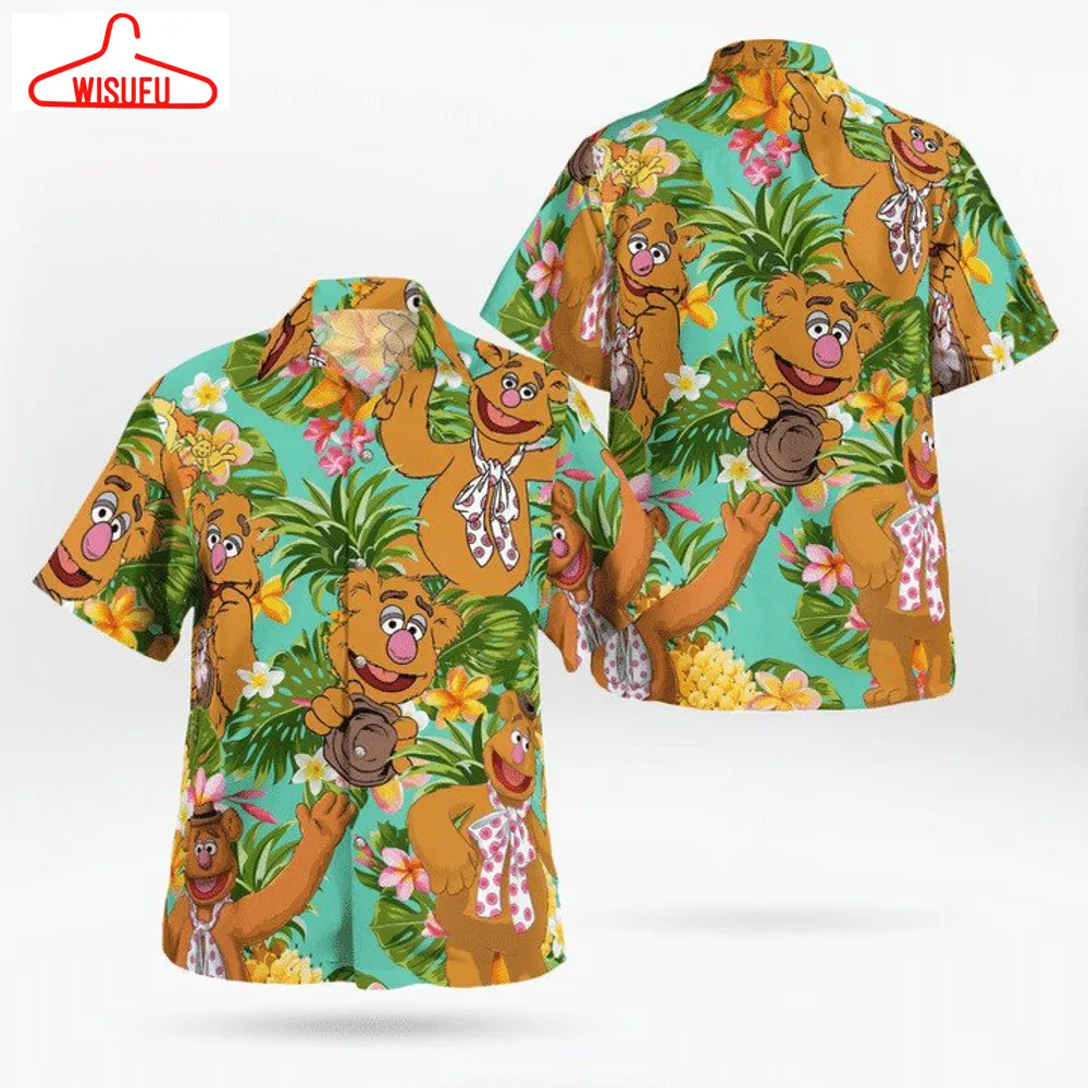 The Muppet Fozzie Bear Pineapple Tropical Short Sleeve Button Hawaiian Shirt, New Fashion Gifts