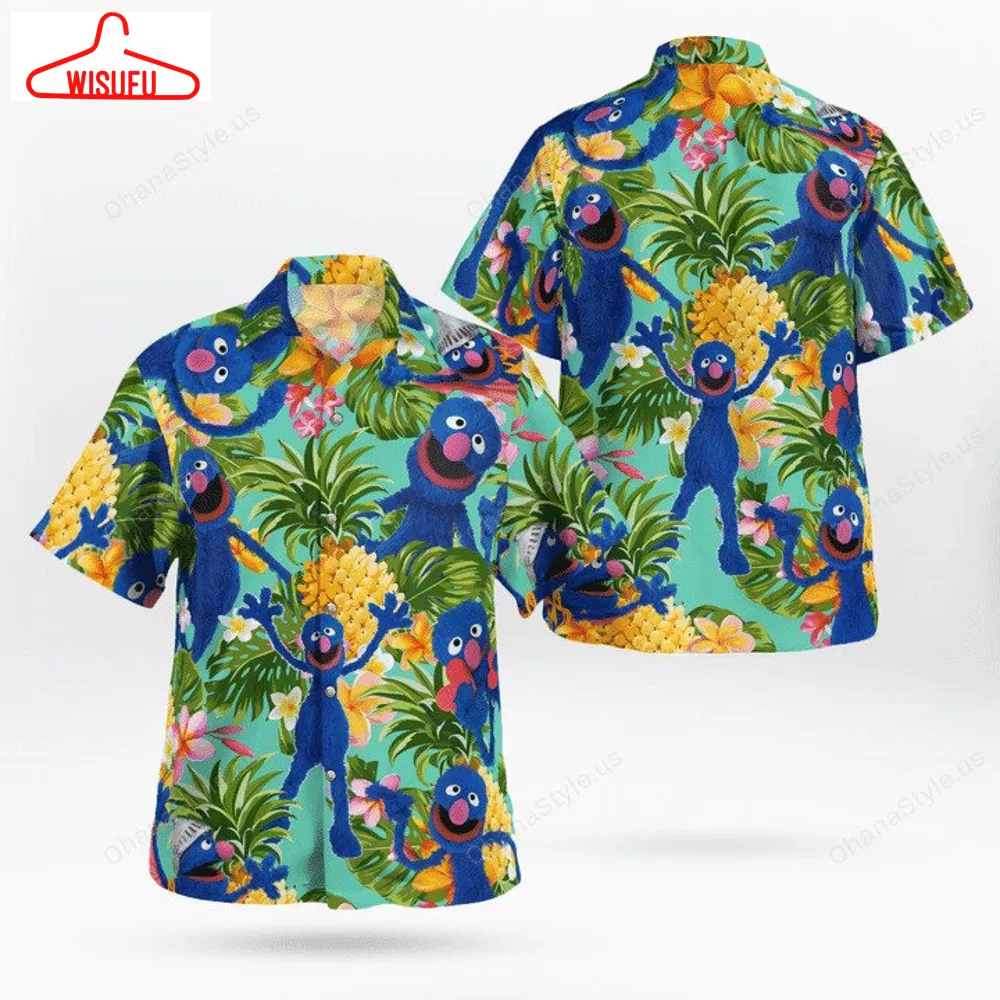 The Muppet Grover Pineapple Tropical Short Sleeve Button Hawaiian Shirt, New Fashion Gifts