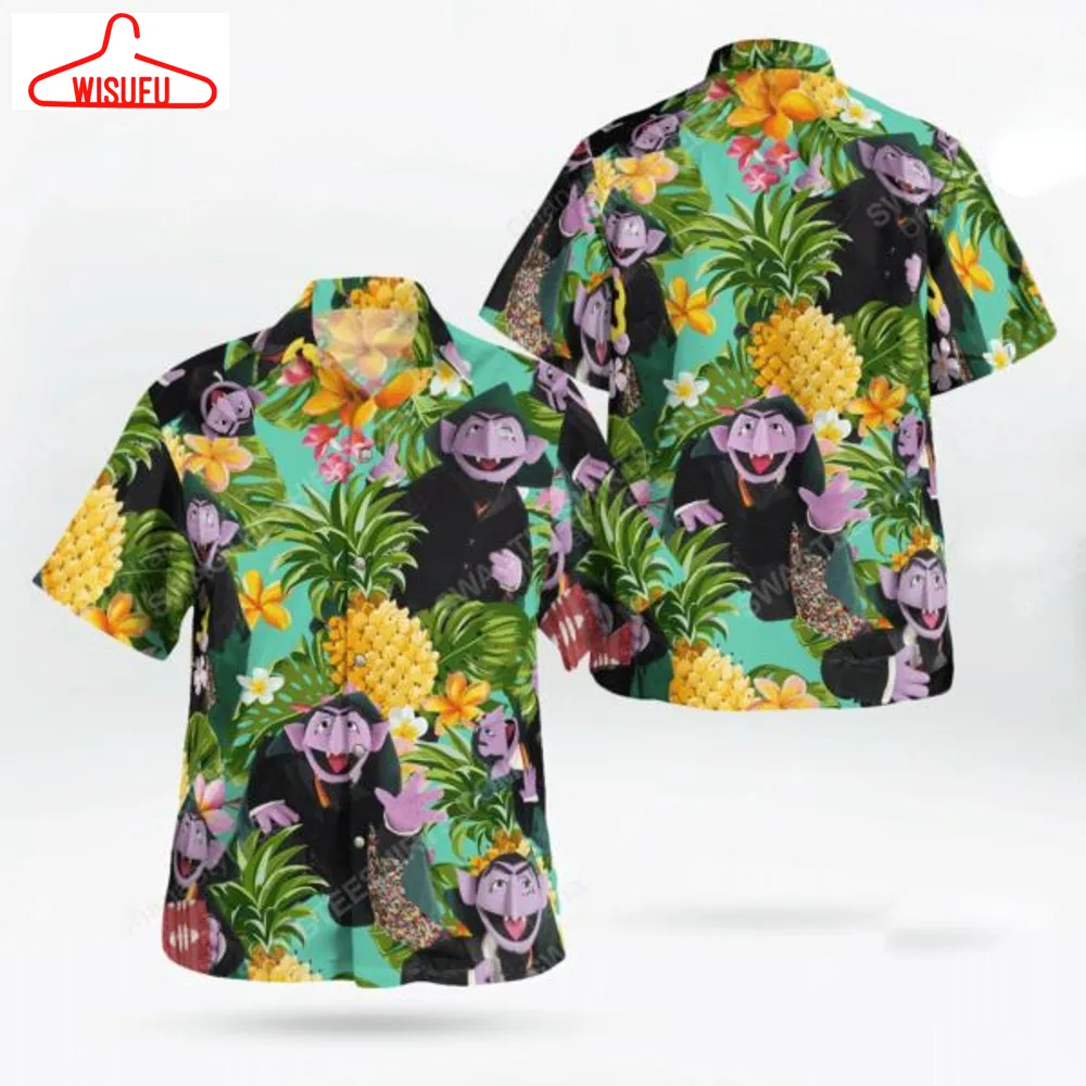 The Muppet Show Count Von Count Hawaiian Graphic Print Short Sleeve Hawaiian Casual Shirt