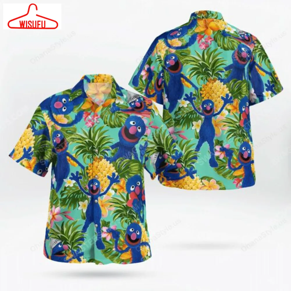 The Muppet Show Grover Hawaiian Graphic Print Short Sleeve Hawaiian Casual Shirt, New Fashion Gifts