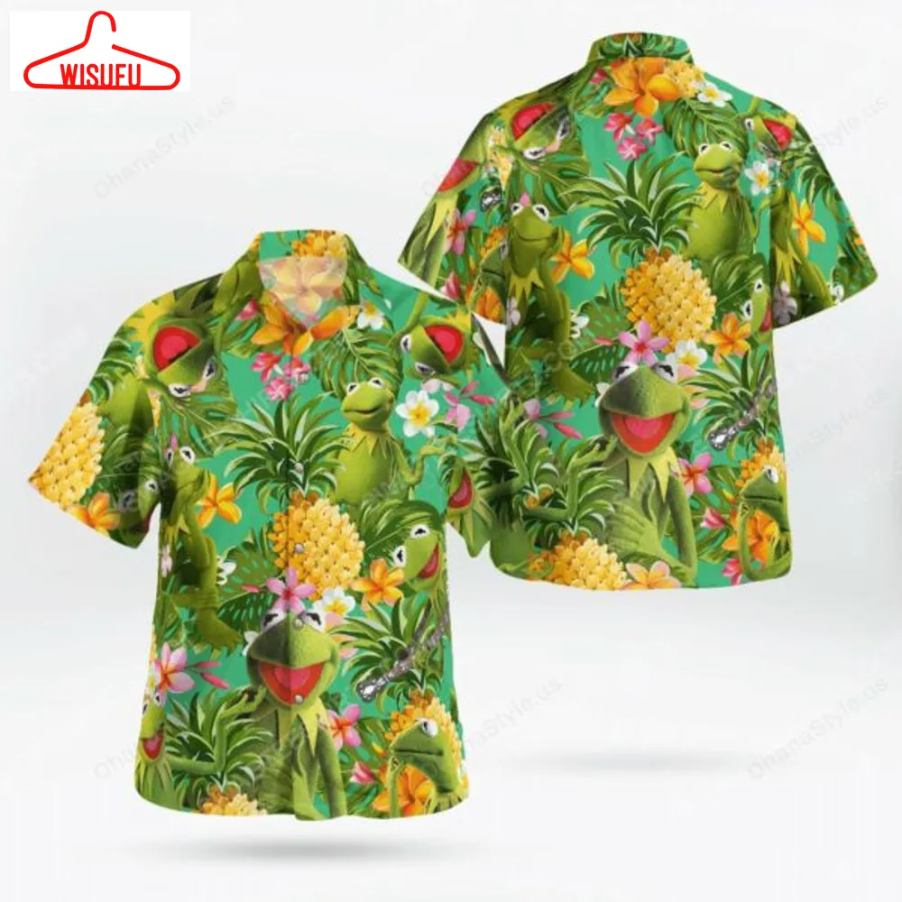 The Muppet Show Kermit The Frog Tropical Hawaiian Graphic Print Short Sleeve Hawaiian Casual Shirt, New Fashion Gifts